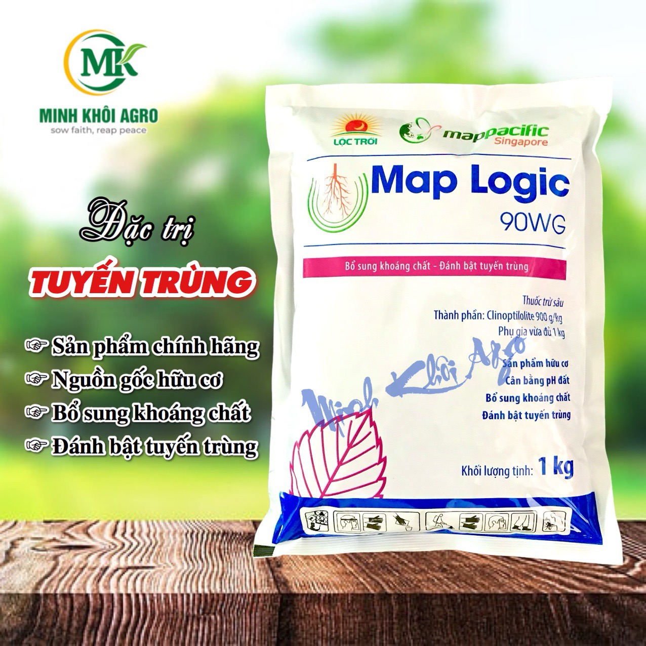 Thuốc đặc trị tuyến trùng Map Logic 90WP - Gói 1kg - Minh Khôi Agro